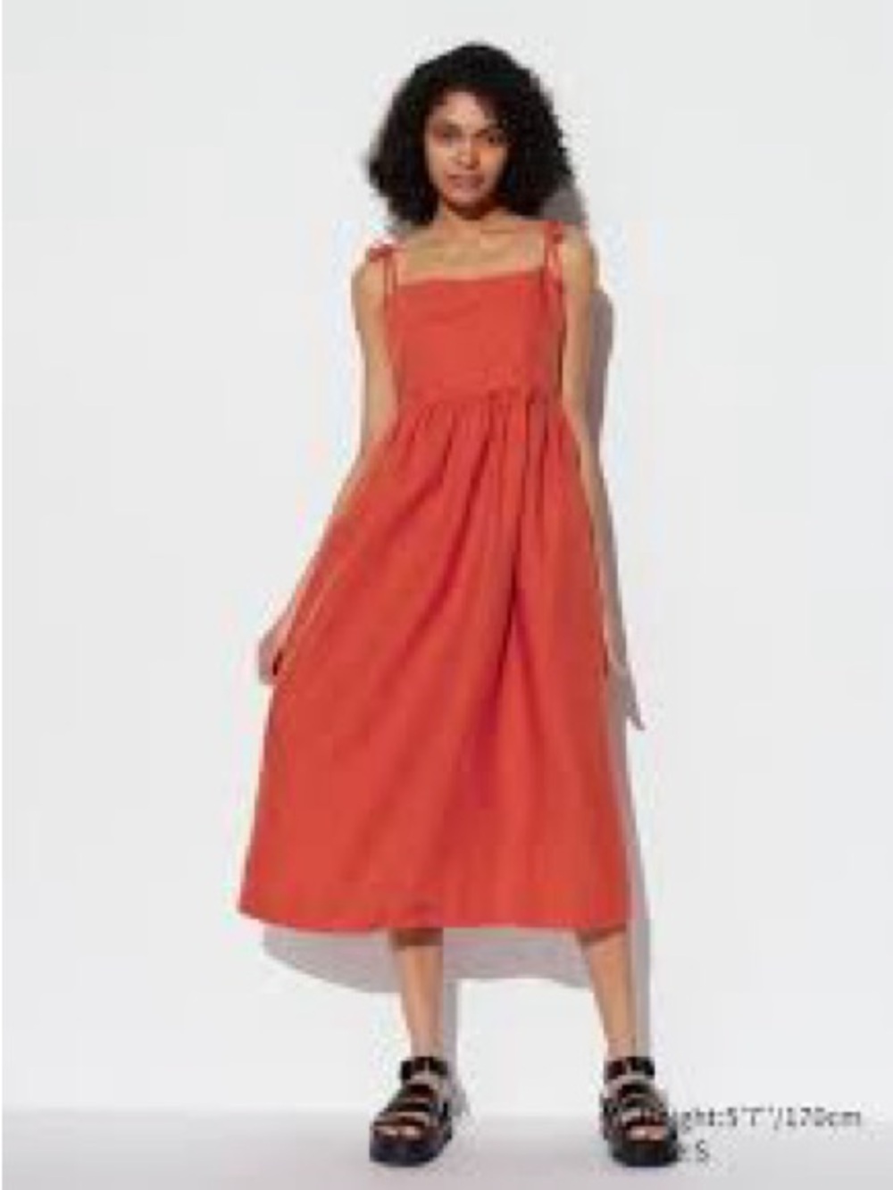 Uniqlo Tie-Shoulder Midi Dress in Coral Red